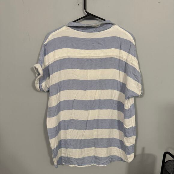 BeachLunchLounge Blue & White Stripe Button Down Top Women's Size XL 100% Rayon - Picture 2 of 5